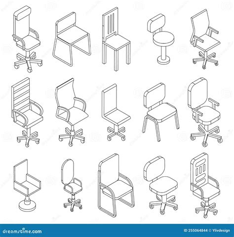 Desk Chair Icons Set Vector Outline Stock Vector Illustration Of