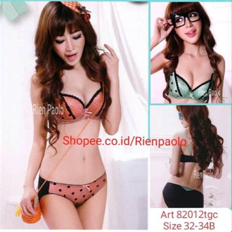 Jual Bra Bh Celana Dalam Cd G String Lingerie Set Sexy Hot Kawat Premium Motif Polkadot Lucu