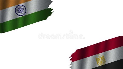 India and Egypt Realistic Flag â Fabric Texture Illustration Stock