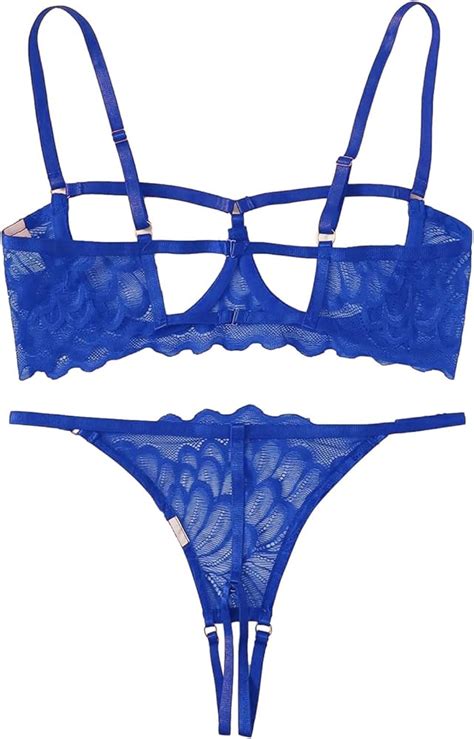 Lilosy Sexy Underwire Floral Lace Sheer Lingerie Set For Women See