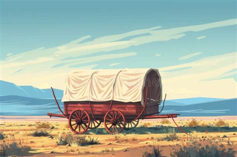 American Pioneers Wagon With Tent Old Wooden Emigrant Carriage Wild