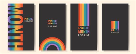 Set Of Lgbtq Pride Month Vertical Banner Card Poster Template With Rainbow Flag Gay Parade