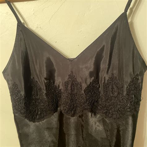 Black Satin Slip Nightgown Lingerie Size Depop