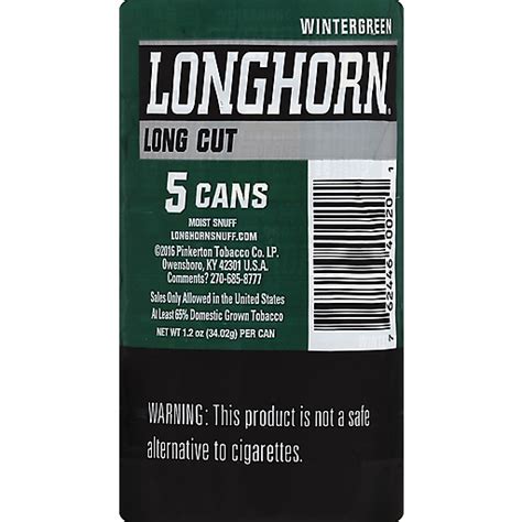Longhorn Moist Snuff Long Cut Wintergreen Chewing Tobacco My