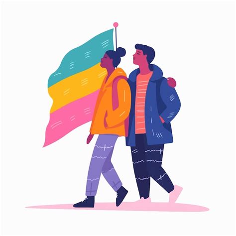 Um retrato de um casal gay uma bandeira do arco íris o conceito de lgbtq ilustração de um