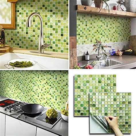 Unidesign Beaustile Peel And Stick Backsplash 3d Mosaic Tile Sticker Ngreen 2 122inch X 12