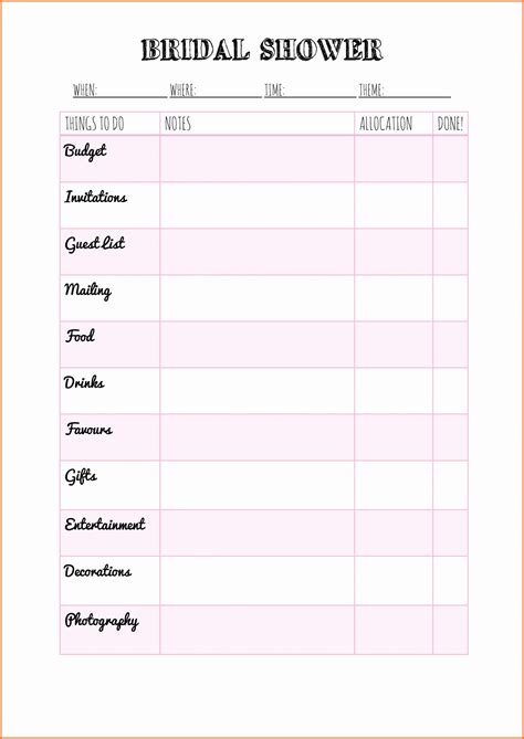 Bridal Shower Planning Spreadsheet With Regard To Wedding Planner