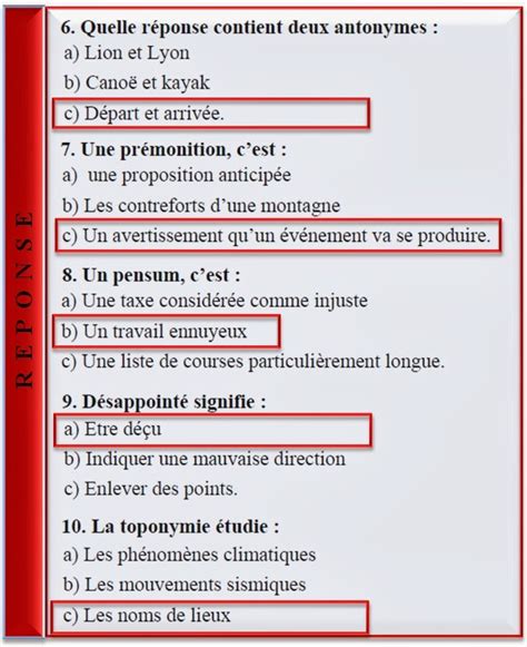 Qcm Concours Gratuits Corrig Exercices De Vocabulaire