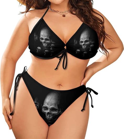 Scary Dark Skull Two Piece Swimsuit For Women Plus Size Tie Side Bikini Set Bathing Suits