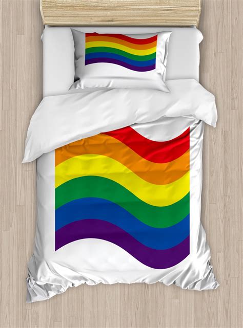 Pride Duvet Cover Set Twin Size Waving Gay Pride Flag Illustration