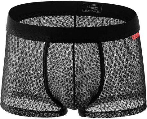 Yuhgodo Mens Sexy Mesh See Through Underwear Hollow Boxers Shorts Loose Lounge Lingerie