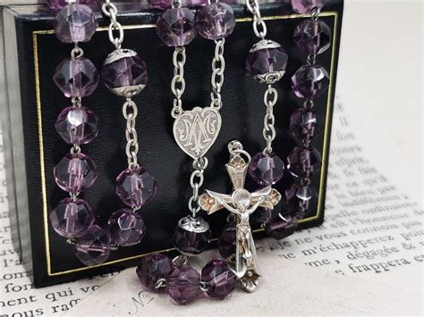 Vintage French Rosary Purple Glass Faceted Rosary Catholic Etsy