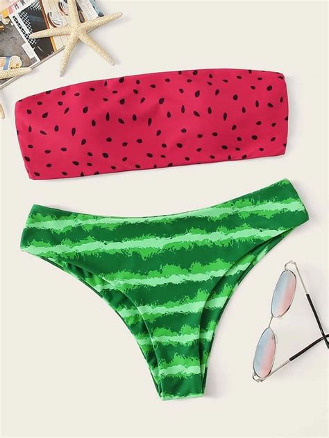 Watermelon Print Bandeau Bikini Set Artofit