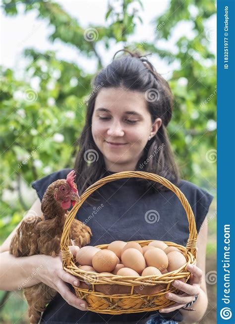 A Young Girl With A Basket Of Eggs Stock Image Image Of Chicken Eggs