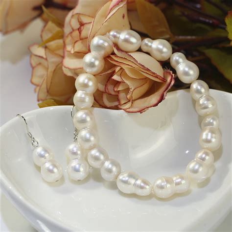 8 10mm Peanut Freshwater Natural Pearl 925 Silver Set Natural