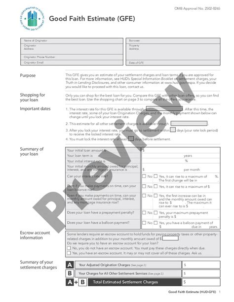 Good Faith Estimate Template Excel For Therapists In Fairfax Us Legal