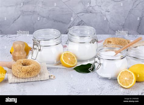 Zero Waste Concept Natural Loofah And Carbonated Soda Citric Acid