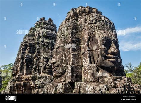 Ancient Stone Faces Of Bayon Temple Angkor Cambodia Stock Photo Alamy