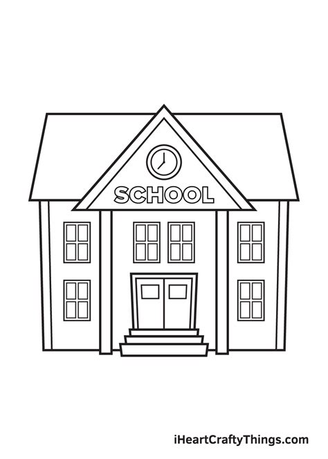 School Drawing How To Draw A School Step By Step
