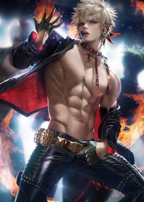 kpop Bakugo Metal Poster Print SakimiChanArt Displate Garçon Anime Hot Anime Sensual