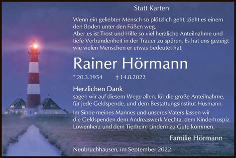 Traueranzeigen von Rainer Hörmann trauer kreiszeitung de