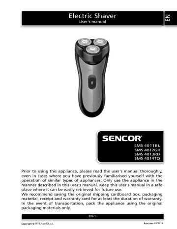 Sencor Sms Bl User S Manual Electric Shaver Manualzz