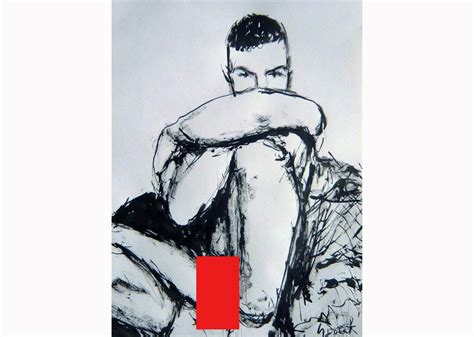 Original Drawing By Gustau Donat Modern Abstract Black Ink Drawing Of A Male Nude