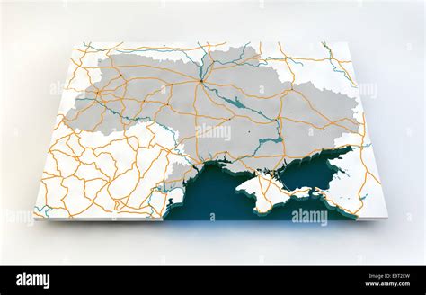 Mappa 3d Di Ucraina Senza Crimea Con Strade E Fiumi Su Sfondo Grigio