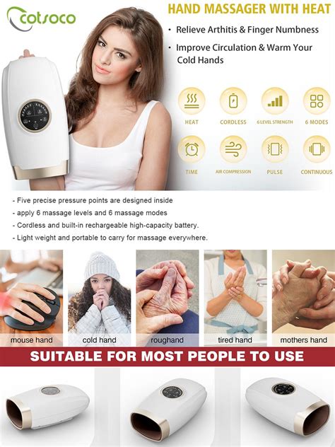 Cotsoco Cordless Electric Hand Massager For Arthritis And Carpal Tunnel Relief 6 Levels Hand