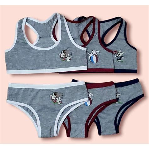 Kit Conjuntos Lingerie Infantil De Algod O Top Nadador E Calcinha Conforto Bordado