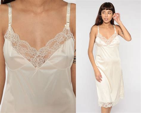 Lingerie Slip Dress 80s Midi Off White Lace Sheer Lingerie Vintage Shop Exile Tucson AZ