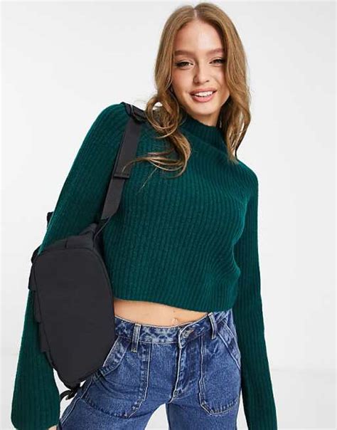 Monki Ribbed Knitted Sweater In Green Asos