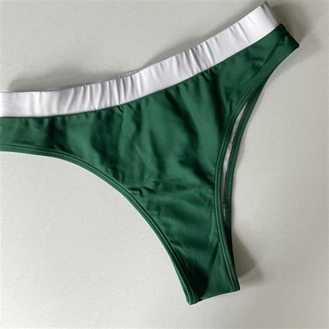 GREEN WHITE BIKINI BOTTOM RAVE WEAR Worn Once Depop