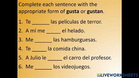 Gusta Gustan Worksheet Live Worksheets