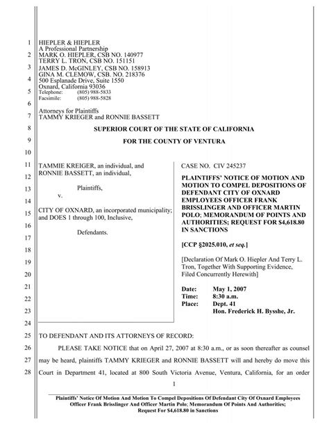 Plaintiffs Notice Of Motion And Motion To Compel Depositions Of