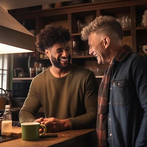 Diversidade de relações lgbt um casal gay vivendo juntos conceito dois caras de diferentes