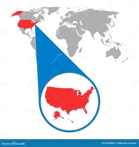 Wereldkaart Met Gezoem Op De V S De Kaart Van Amerika In Loupe Vector