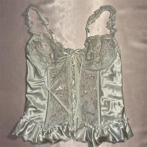 White Silk Lingerie Corset Ruffle Straps Bottom Depop