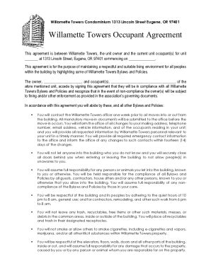 Fillable Online Willamette Towers Occupant Agreement Fax Email Print