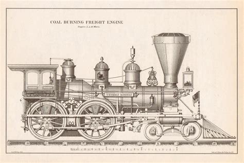 Vintage Train Art Print. The Thomas Rogers 1860. In Black