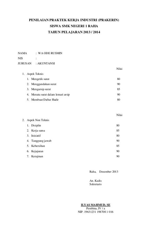 Format Penilaian Pkl Smk Format Penilaian Sidang Prakerin Pdf Form Kriteria Penilaian Sidang