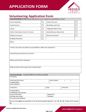 Fillable Online Volunteer Application Form For Non Profit Form Template