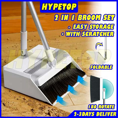 HYPETOP Foldable Sweeper Broom Dustpan Set With Teeth Floor Sweeper