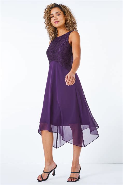 Plum Petite Lace Bodice Dress Petite UK