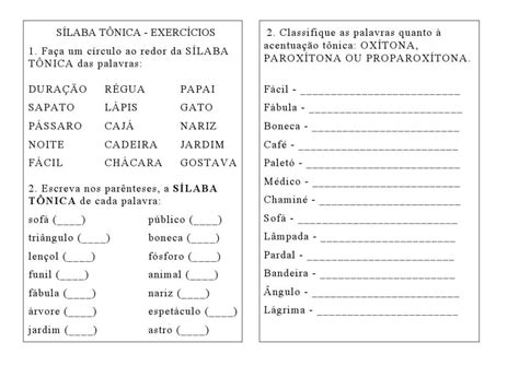 Atividades Sílaba Tônica 4o Ano Com Gabarito - ZULEDU