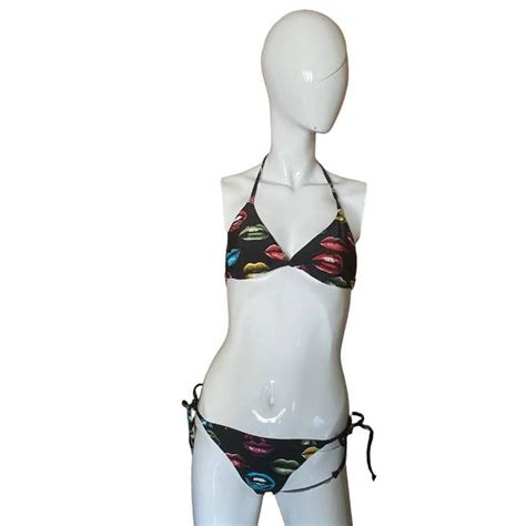 Vintage Bikini Set Lips Print Fits S Brand Miss Depop
