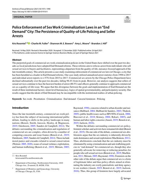 Pdf Police Enforcement Of Sex Work Criminalization Laws In An End Demand City The