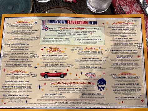 Menu at Downtown Flavortown restaurant, Pigeon Forge