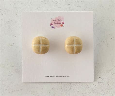 Easter Hot Cross Bun Studs Etsy