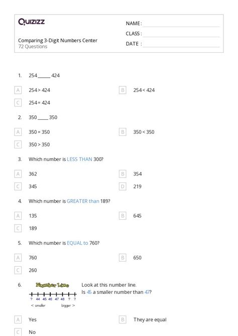 Comparing Three Digit Numbers Worksheets For St Grade On Quizizz